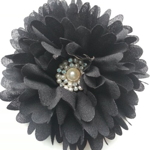 Fleur mousseline cetre perle 90mm noir