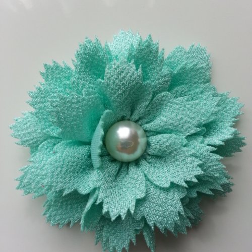 Fleur en tissu centre perle 60 mm verte