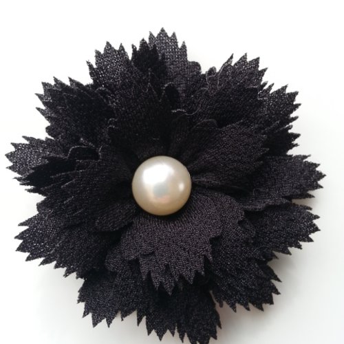 Fleur en tissu centre perle 60 mm noir