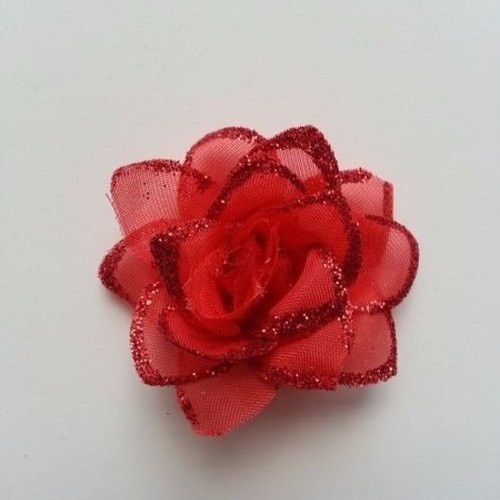 Fleur  en tissu pailletée  rouge 50mm
