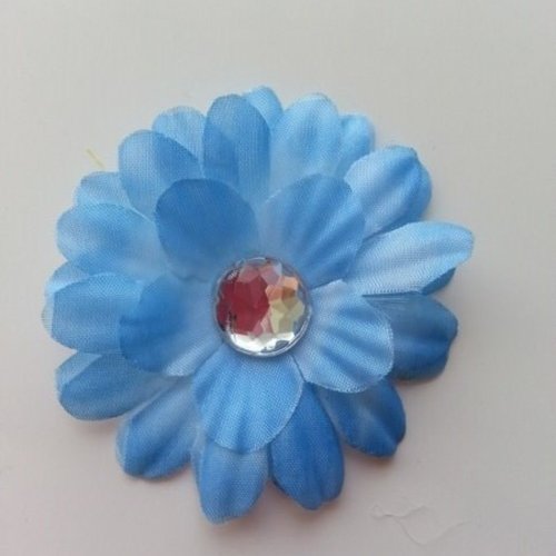 Fleur marguerite en tissu bleu et blanc 55mm