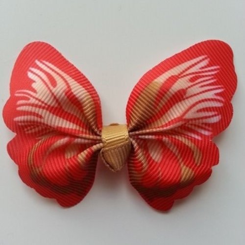 Noeud papillon en ruban gros grain 57*52mm beige et rouge