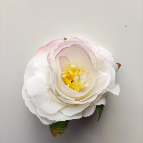 Jolie fleur artificielle en tissu de 50mm blanc et rose