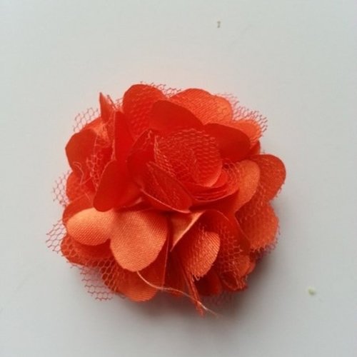 Rosette  fleur  satin et tulle orange  50mm