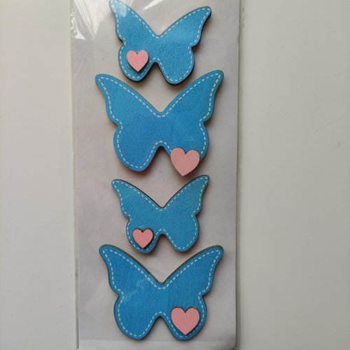 Lot de 4 papillons en bois bleu et rose pour loisirs créaifs