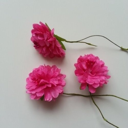 Lot de 3 fleurs artificielles en tissu et pistils rose fuchsia
