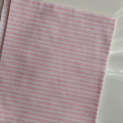 Coupon de 59*49cm de large de tissu coton rayé blanc et rose