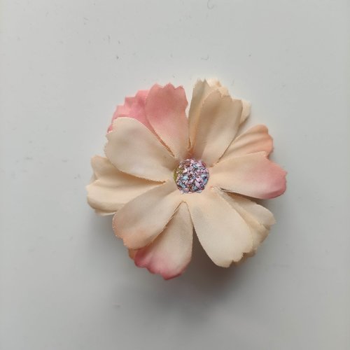 Fleur en tissu peche et vieux rose  40mm