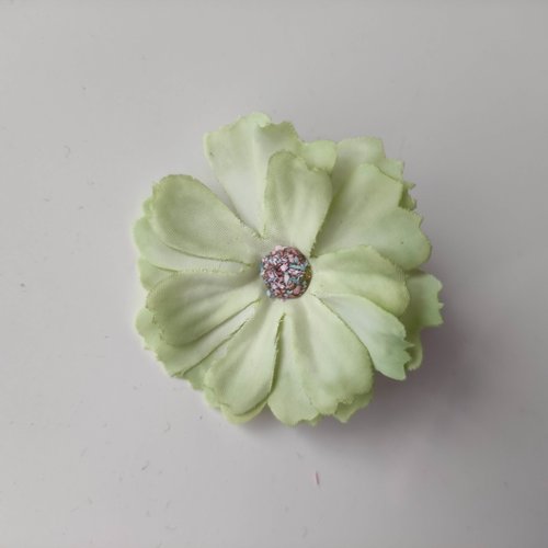 Fleur en tissu  vert clair et vert  40mm
