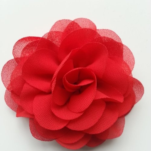 Fleur de pavot  en mousseline rouge 80mm