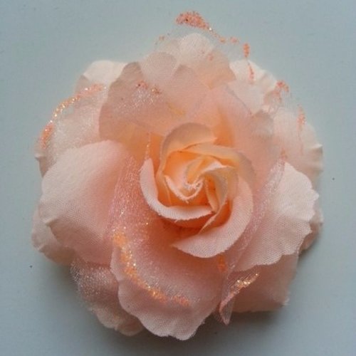 Rose  en tissu pailletée  pêche  70mm