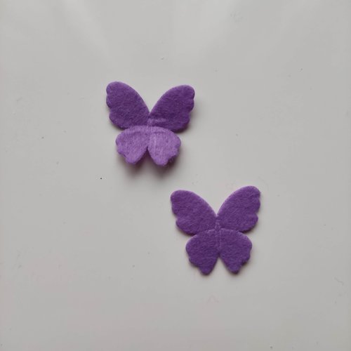 Lot de 2 appliques papillons feutrine 22*25mm violet
