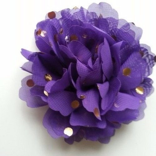 Fleur en mousseline à pois doré violet 10cm