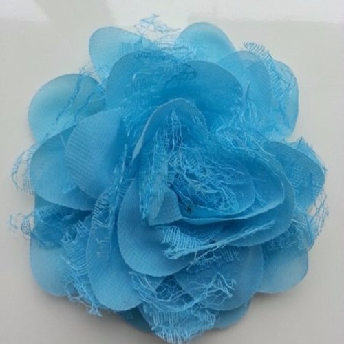 Fleur en mousseline  et dentelle 11cm bleu