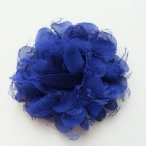 Fleur en mousseline  et dentelle 11cm bleu