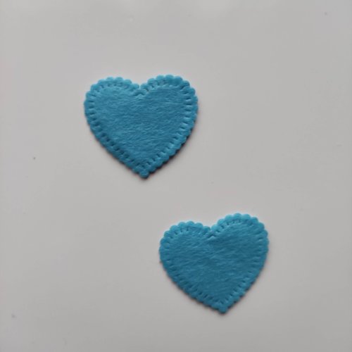Lot de 2  coeur feutrine bleu turquoise 25*25mm