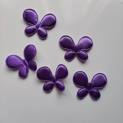 Lot de 5 appliques papillon satin violet foncé  45*35mm