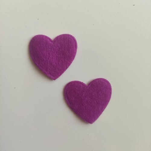 Lot de 2 coeurs en feutrine 31mm violet