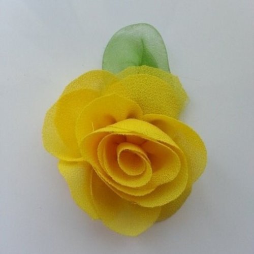 Fleur en mousseline avec feuille jaune  50mm