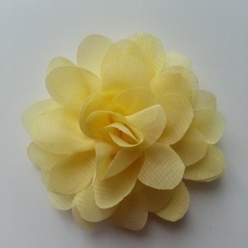Fleur en tissu mousseline de 60mm jaune