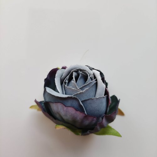 Fleur tête de rose en tissu 50mm bleu vert