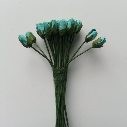 Lot de 24 minis fleurs artificielles  sur tige bleu turquoise 10mm