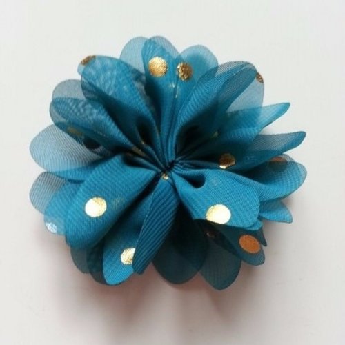 Fleur  à pois doré    bleu / vert 80mm