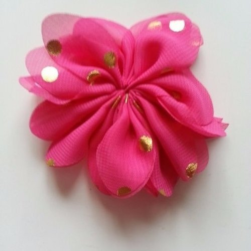 Fleur  à pois doré    rose fuchsia  80mm