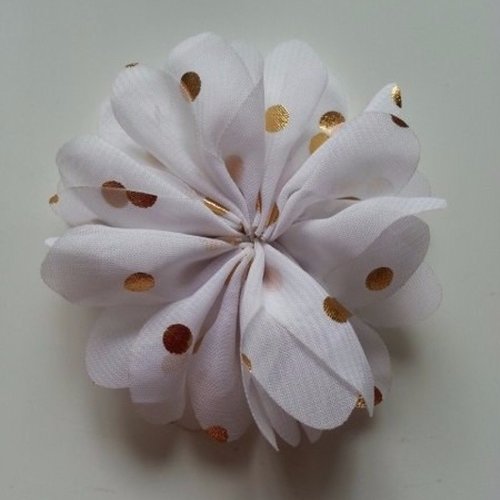 Fleur  à pois doré   blanc 80mm