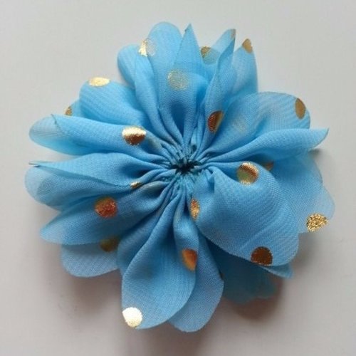 Fleur  à pois doré    bleu 80mm