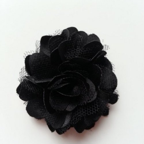 Rosette  fleur  satin et tulle noir  50mm