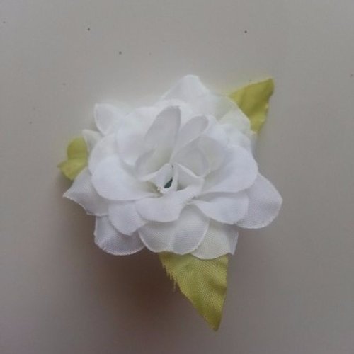 Fleur et feuilles en tissu blanc  40mm