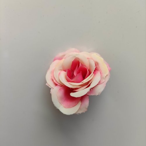 Fleur  en tissu  40mm ivoire et rose fuchsia