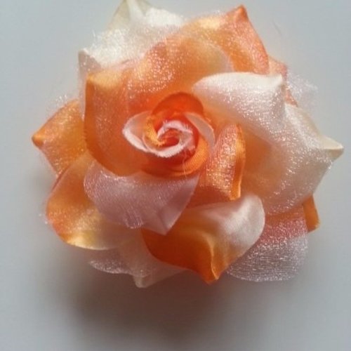 Rose artificielle bicolore  en tissu orange 70mm
