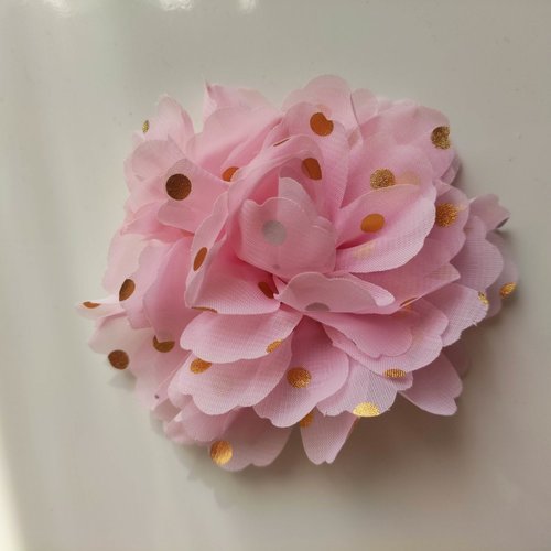 Fleur en mousseline à pois doré rose  10cm