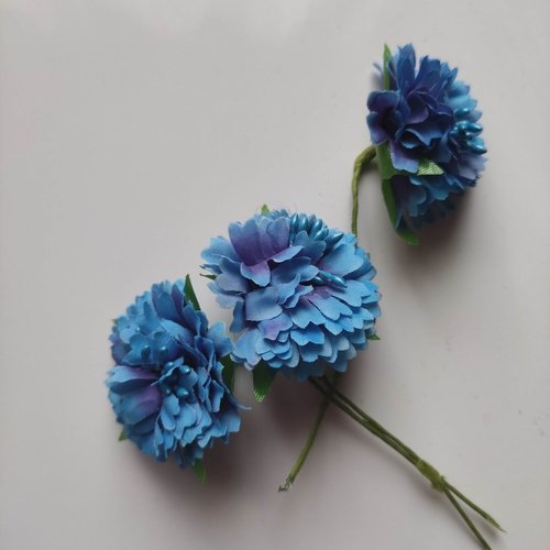 Lot de 3 fleurs artificielles en tissu et pistils bleu royal