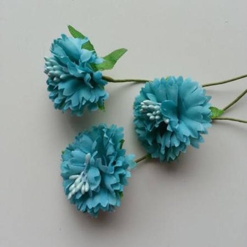 Lot de 3 fleurs artificielles en tissu et pistils bleu turquoise