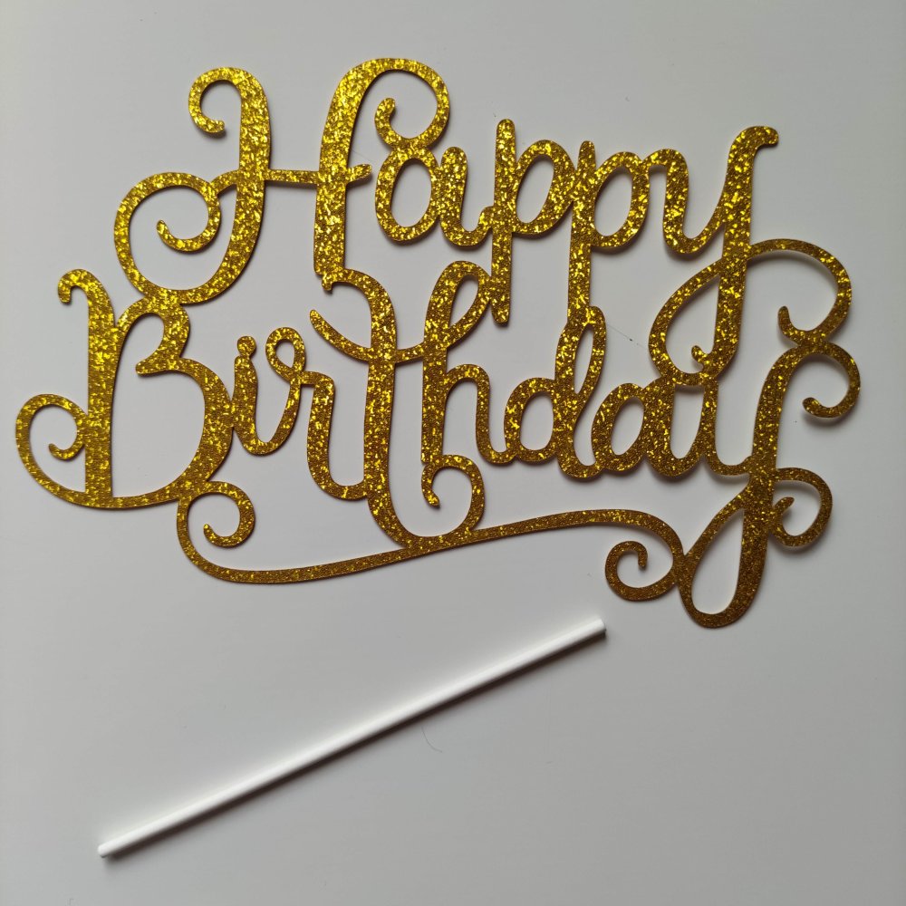Decoupe cartonnée happy birthday doré 15*10cm ideal pour decoration gateau  anniversaire ou scrapbooking - Un grand marché
