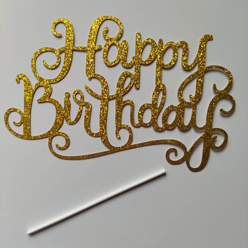 Decoupe cartonnée happy birthday doré 15*10cm ideal pour decoration gateau anniversaire ou scrapbooking