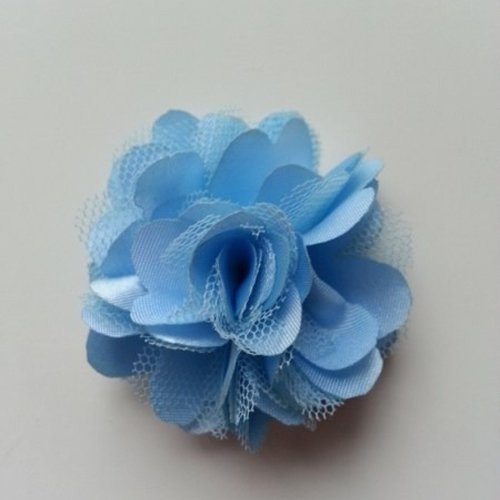 Rosette  fleur  satin et tulle bleu ciel  50mm