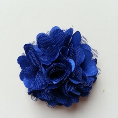Rosette  fleur  satin et tulle bleu foncé   50mm