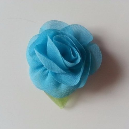 Fleur en mousseline avec feuille bleu  50mm