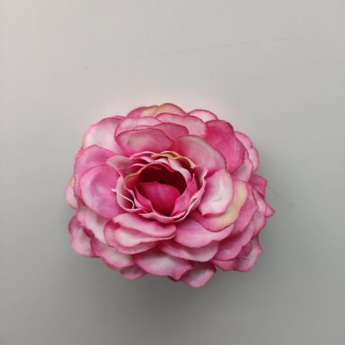 Fleur artificielle en tissu ivoire et rose fuchsia   55mm
