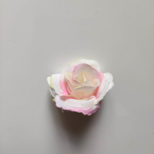 Fleur  en tissu  40mm ivoire et rose bonbon