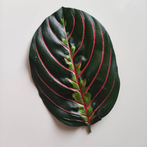 1 feuille artificielle en tissu  vertes et rose   8*12 cm