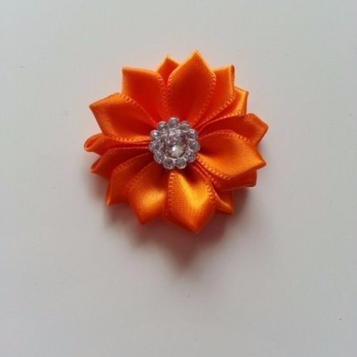 35mm fleur  en ruban de satin avec strass orange