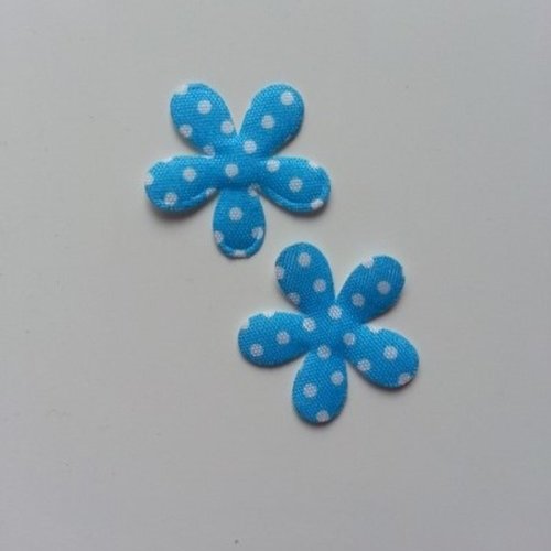Lot de 2 fleurs a pois en tissu 27mm bleu