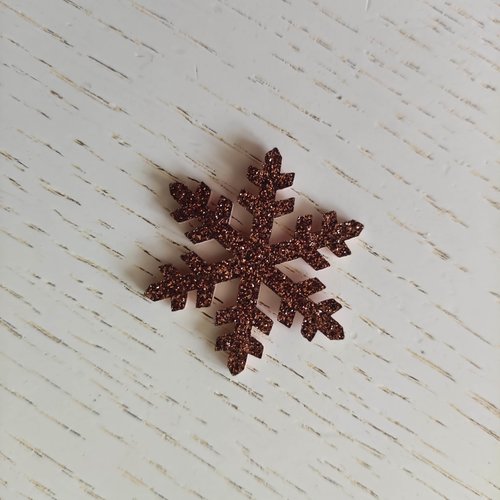 Flocon de neige etoile de noel feutrine  pailleté  40mm marron
