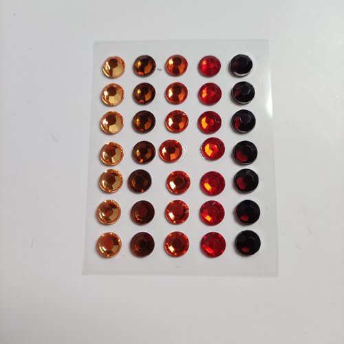 Lot de 35 strass adhésifs de 8mm dans les tons rouge orange et marron