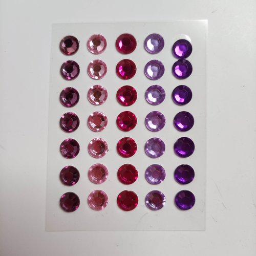 Lot de 35 strass adhésifs de 8mm dans les tons violet mauve et rose